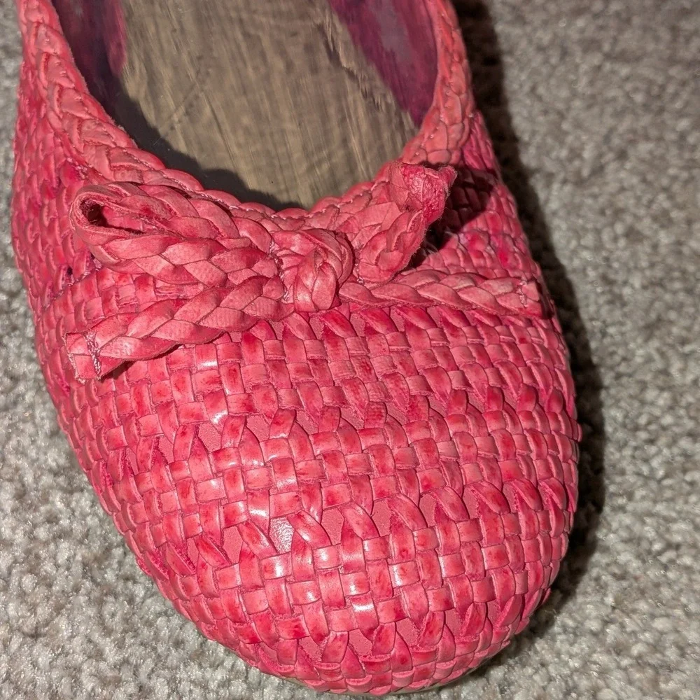 Talbots Womens Pink Woven Faux Nappa Leather Ballet Flats Braided Bow Size 9 NEW